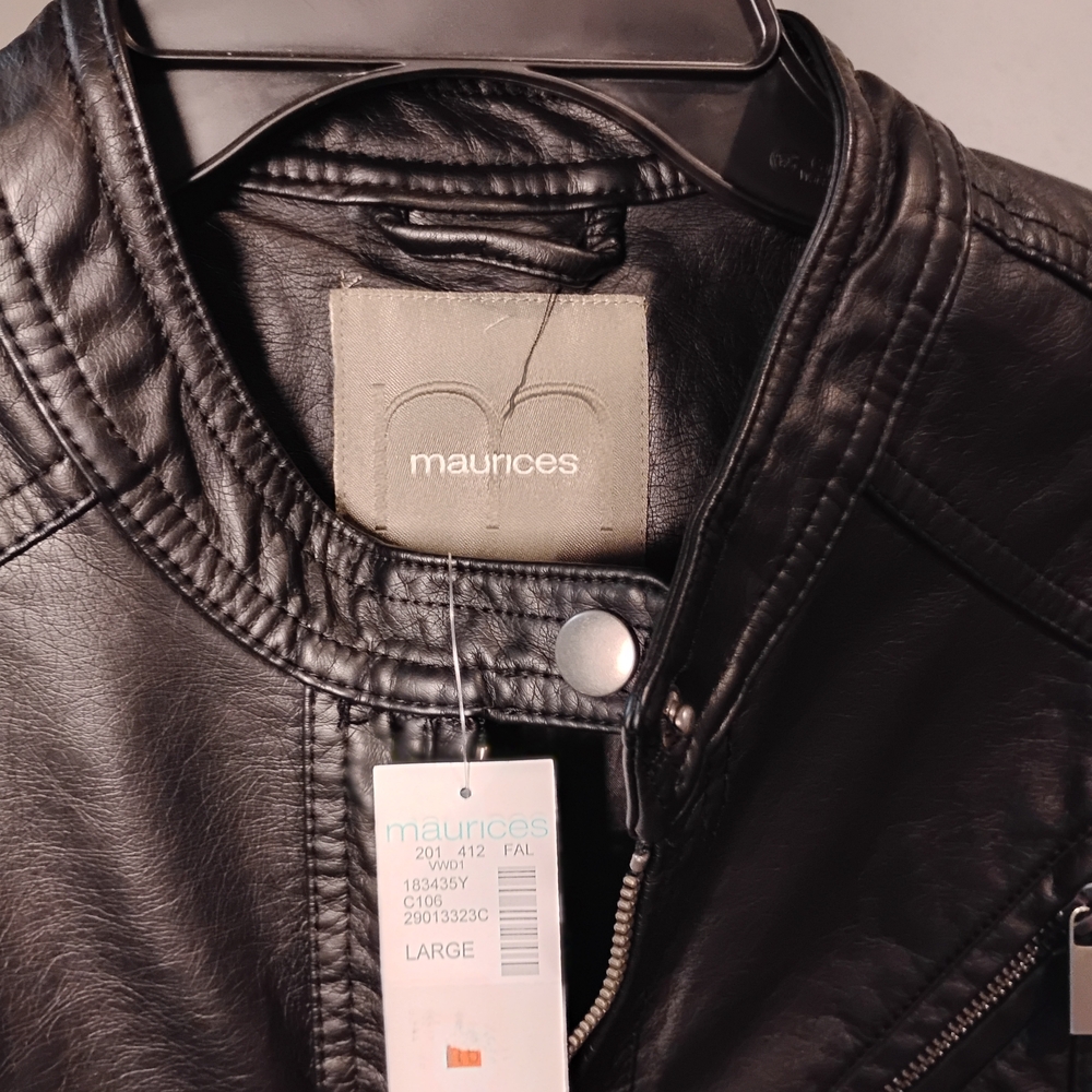 New Warm, Classic, Maurices Black Faux Leather Jacket - Picture 6 of 9
